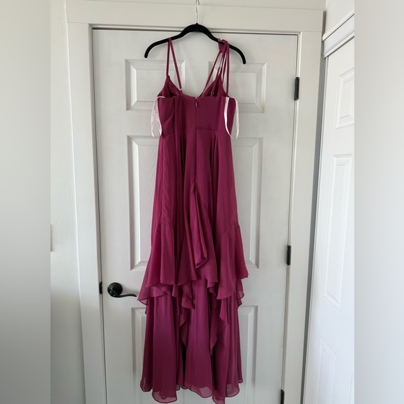 Azazie Mulberry A-Line Bow Chiffon Dress. Color Mulberry - Picture 5 of 12